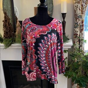 Parsley & Sage Pink, Turquoise, Orange & Black Patterned Blouse